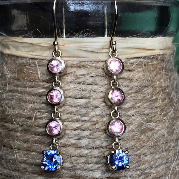 Sapphire and Rhodochrosite Earrings