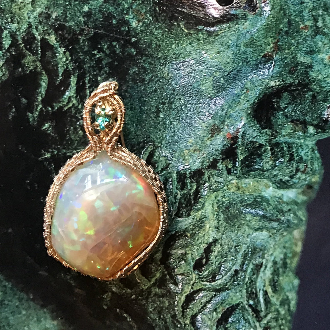 Ethiopian Opal and Emerald Pendant