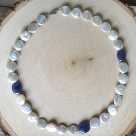 Tanzanite and Coin Pearl Necklace