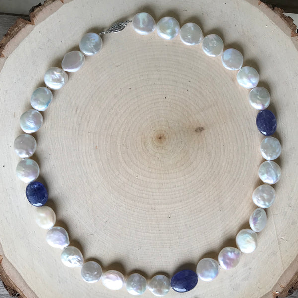Tanzanite and Coin Pearl Necklace