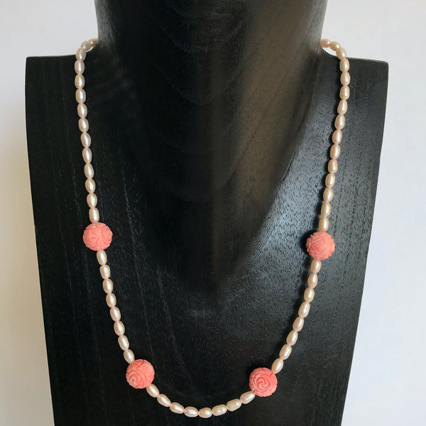 Pink Pearl and Rhodochrosite Necklace
