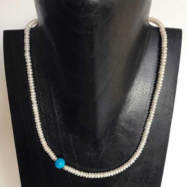 Sleeping Beauty Turquoise and Pearl Necklace