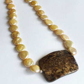 Bronzite and Pearl Necklace