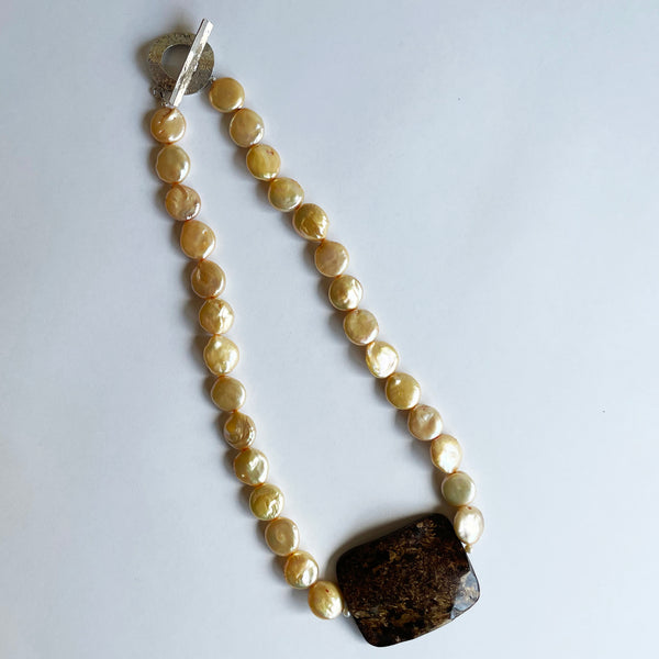 Bronzite and Pearl Necklace